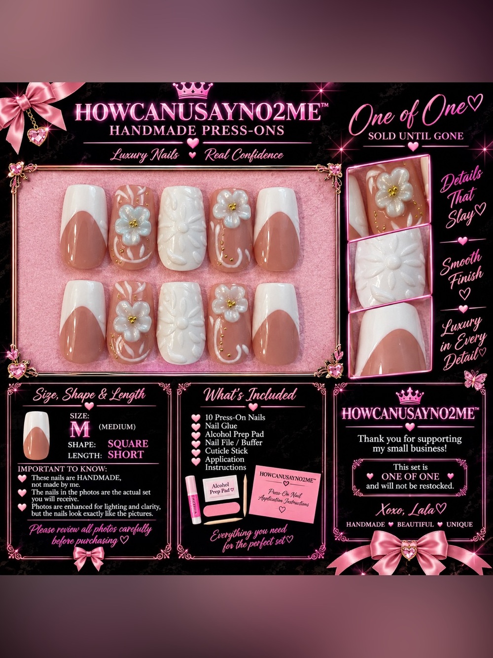 #6 Pink & White Floral Press-On Nails